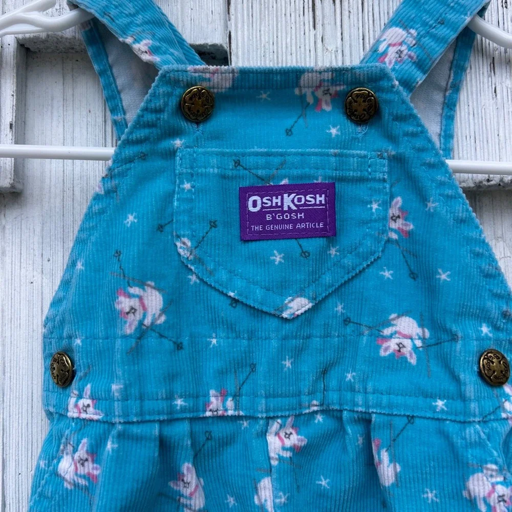 Vintage OshKosh B'gosh Baby Teal Bunny Corduroy‎ Overalls Size 3/6 Months